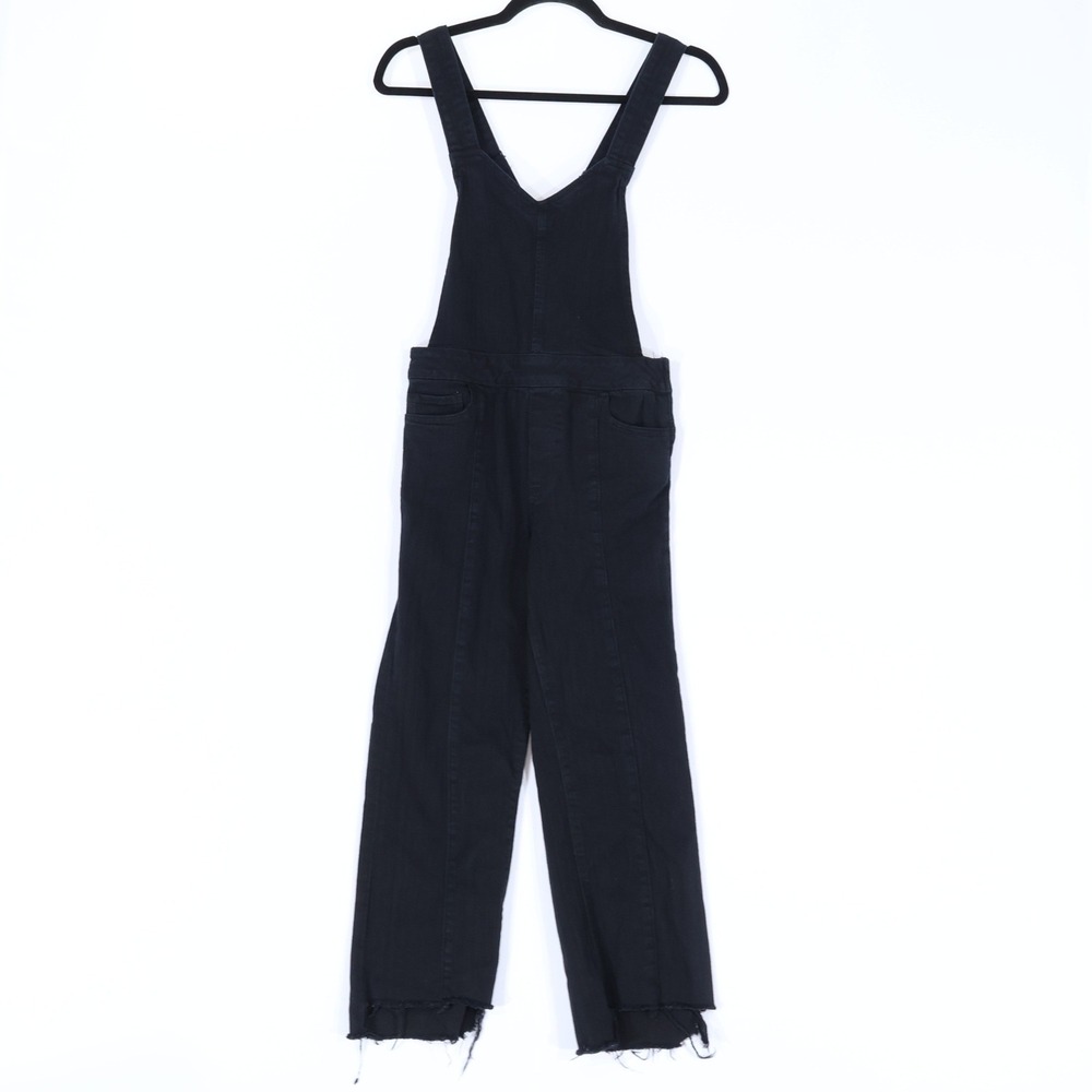 Paige Wide Leg Denim Overalls Womens 24 Black Raw Hem Pockets Grunge Streetwear